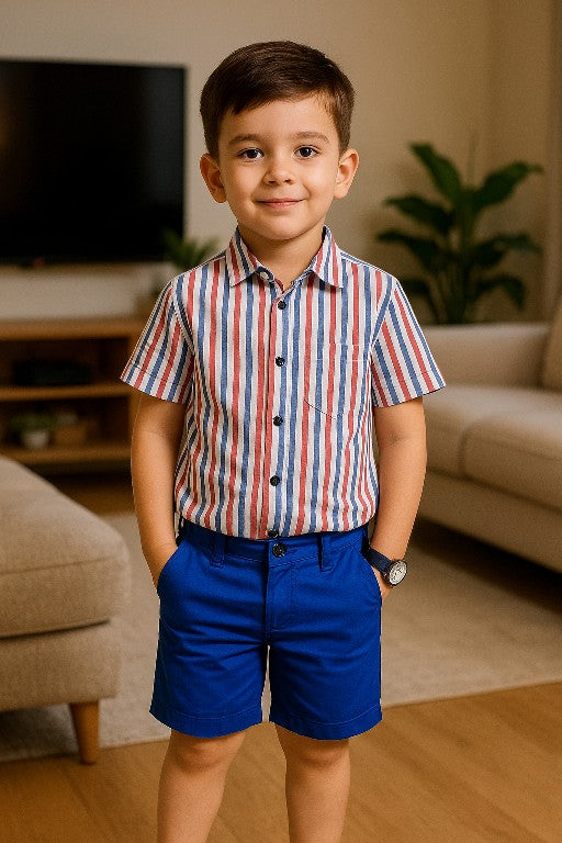 Striped Casual Shirt and Shorts Set