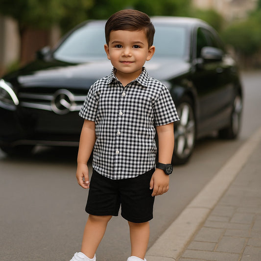 Checkered Shirt Shorts Outfit for Kids